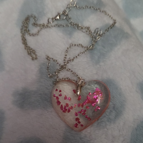 Jewelry - NECKLACE, Heart Pendant with Pink Accents Resin Handmade